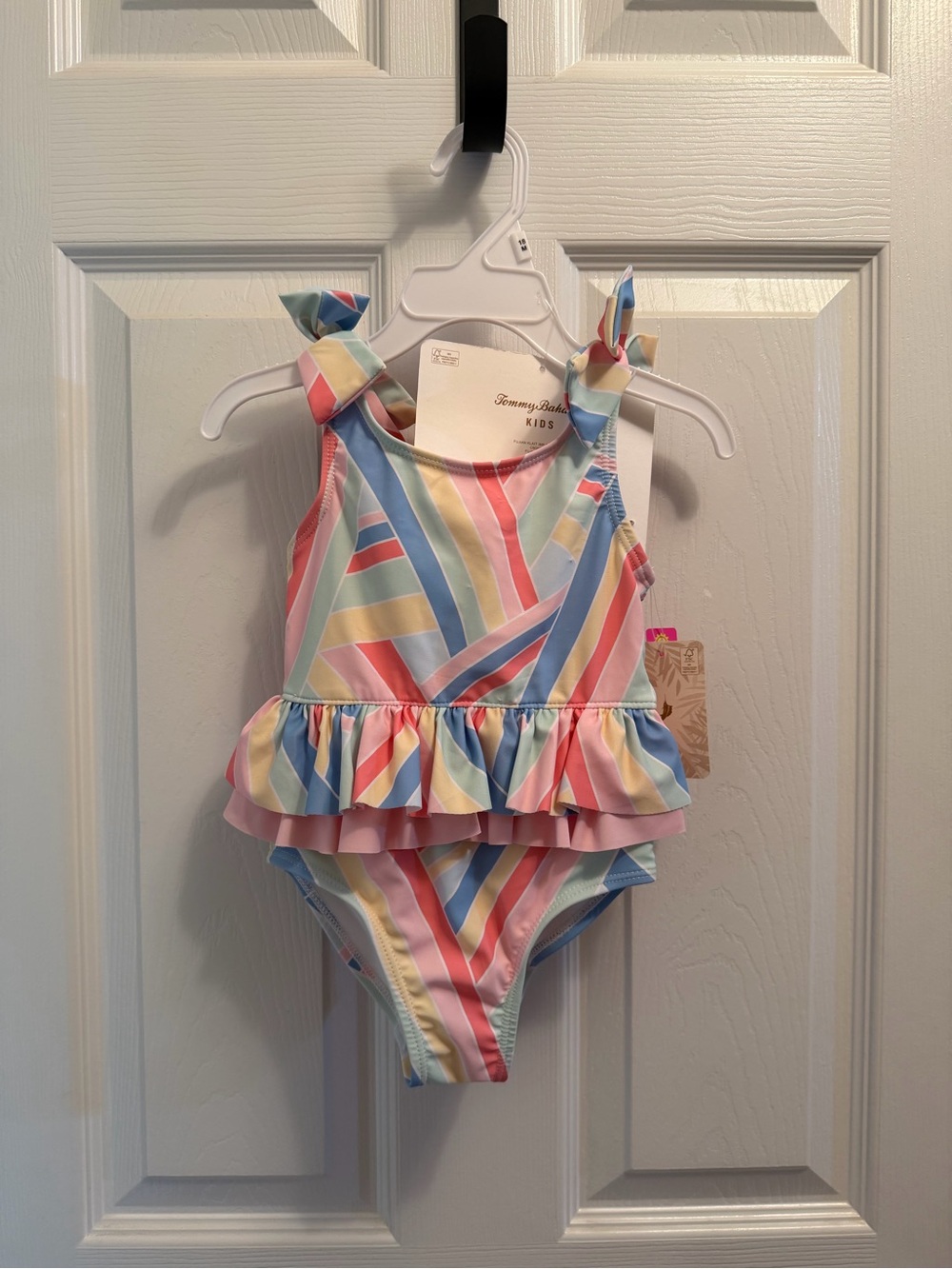 Tommy Bahama Kids Pastel Stripe One-Piece Swimsuit with Ruffle